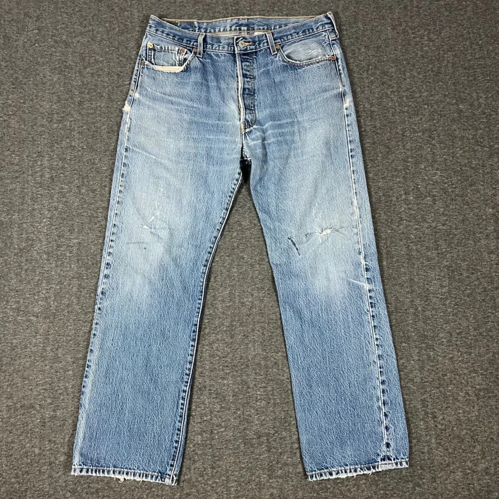 Vintage Y2K Levi's 501 Mens 36x32 (Actual 34x30) Blue Distressed Thrashed Jeans